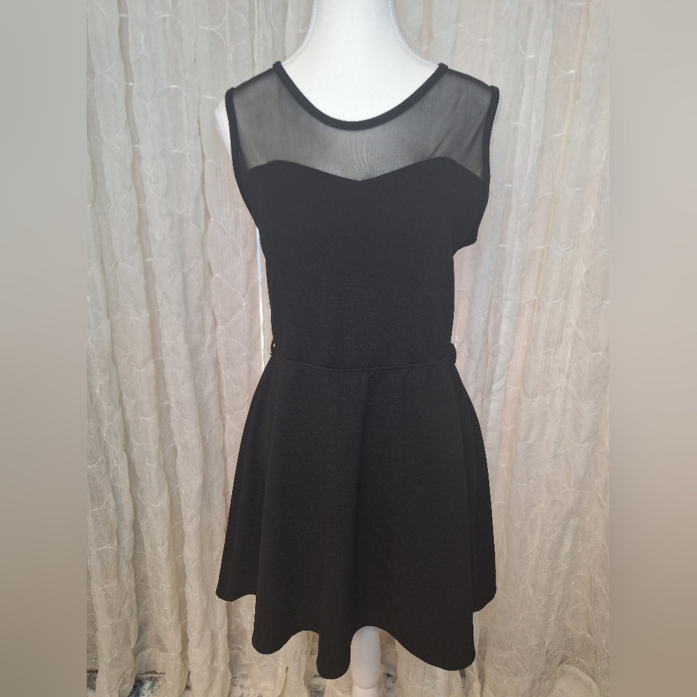 Rue21 Y2K Retro Black Mesh Skater Dress Sweetheart Neck Fit & Flare Mini